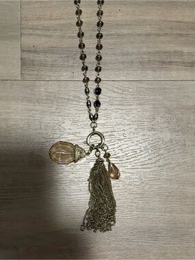 Long Tassel Pendant Necklace with Champagne and Gold Accents